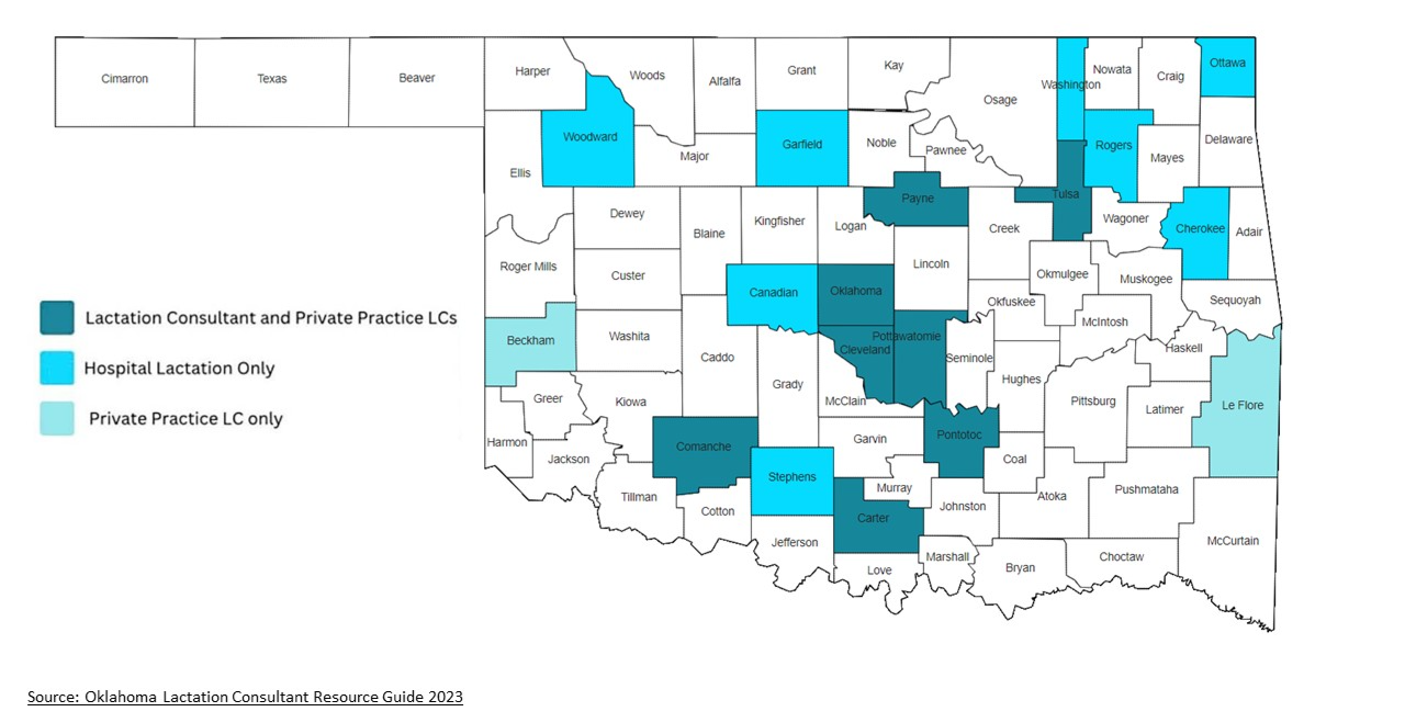 Map of Oklahoma Lactation Deserts 2024